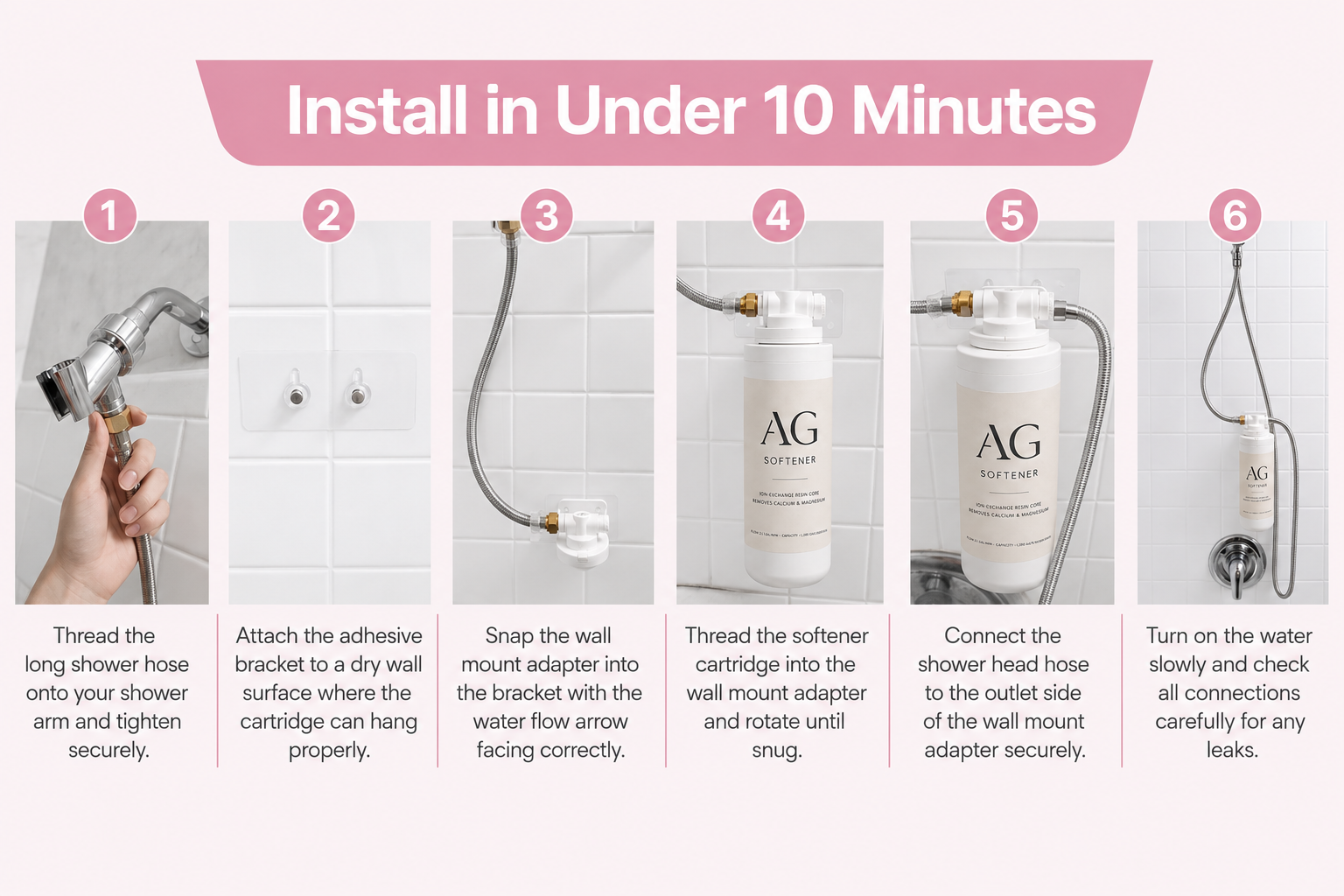 Six-step AG water softener installation, under ten minutes with no tools